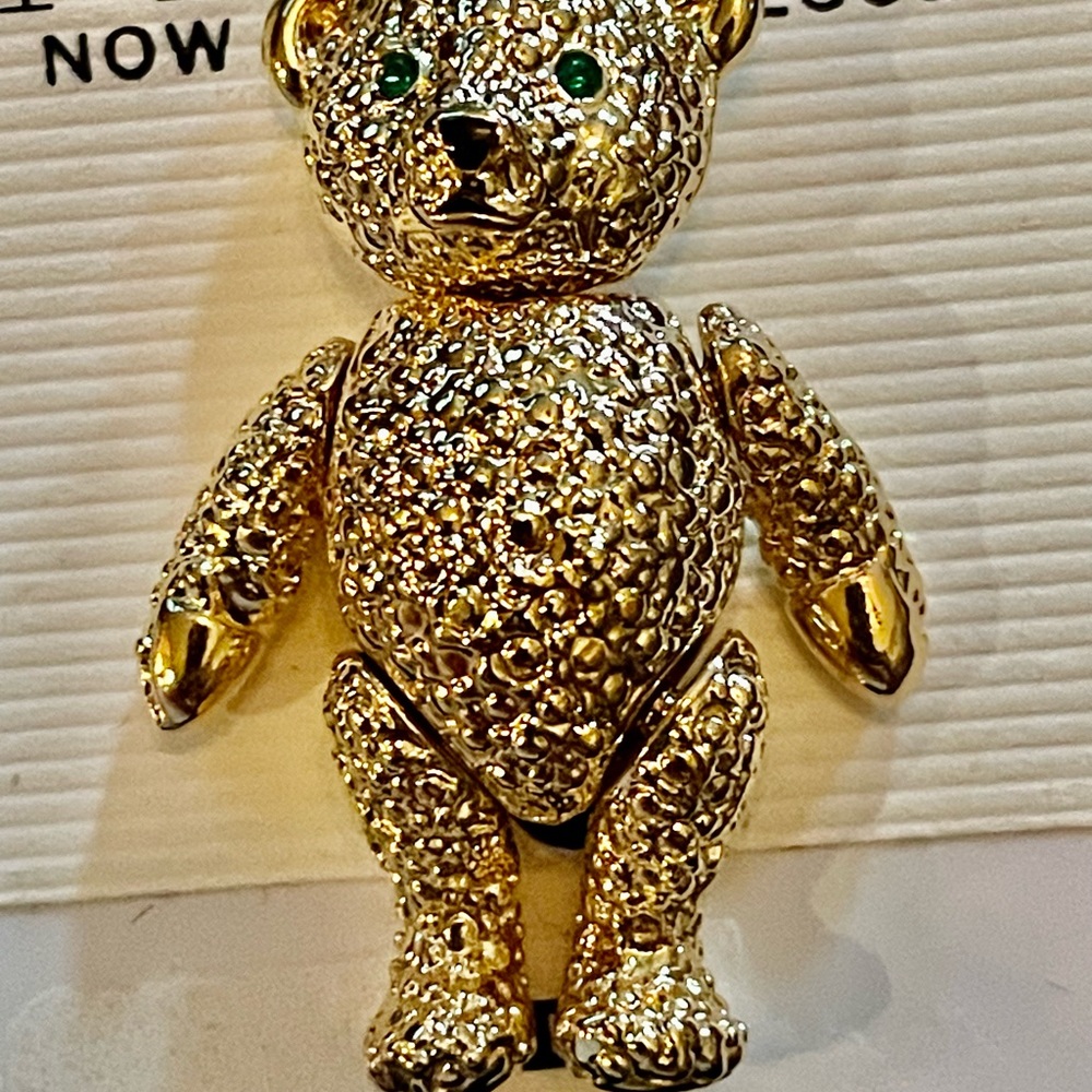 Napier gold tone teddy bear brooch with movable head, arms and legs
